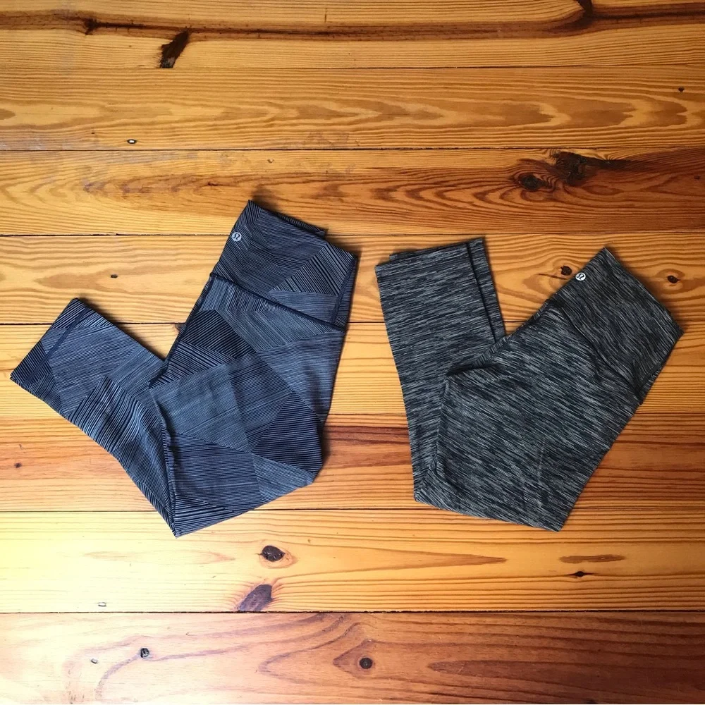 Lululemon Athletica Grey Navy Geometric Capris Leggings, EUC, 6 - Picture 1 of 14